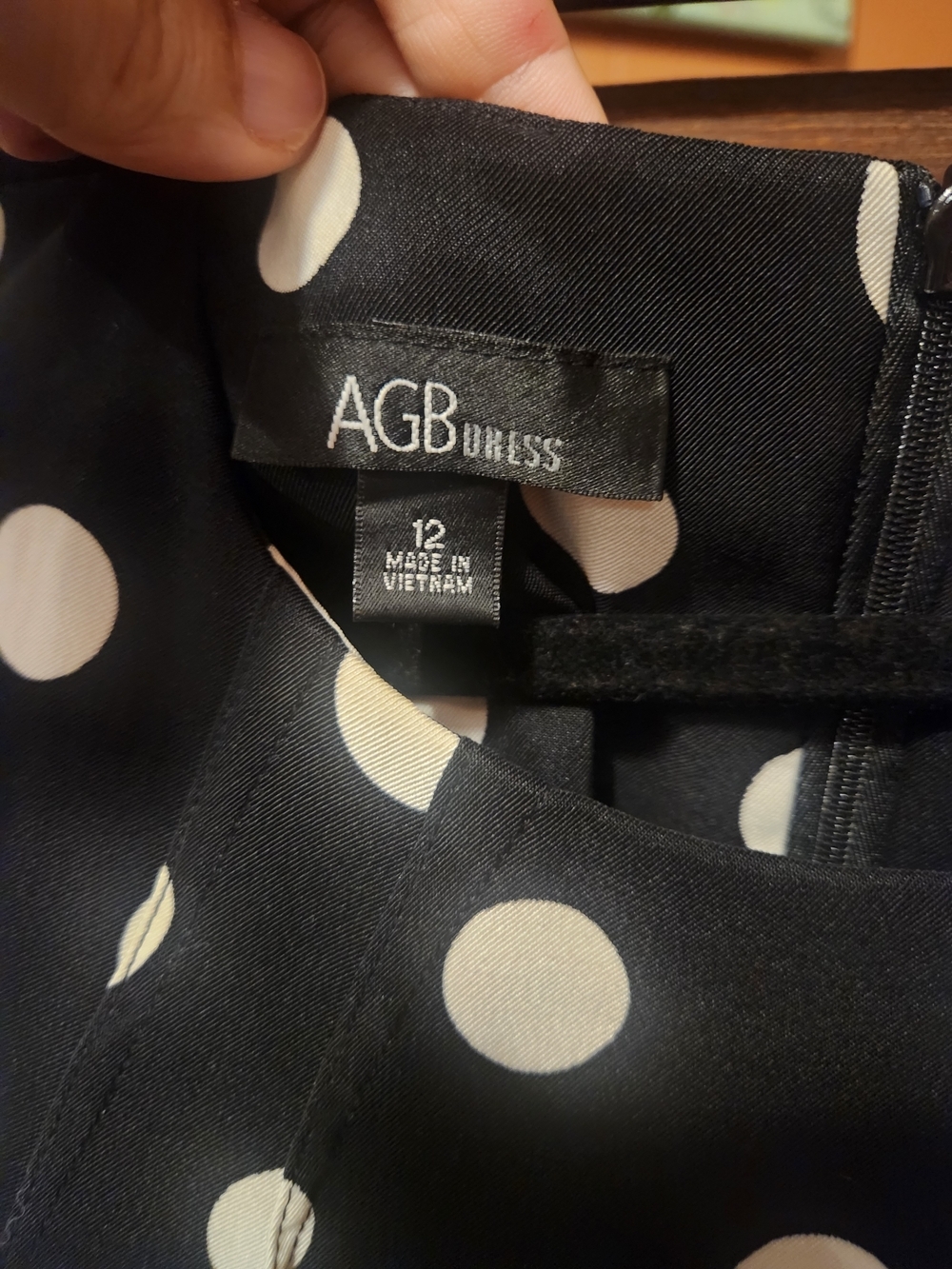 AGB Black Sleeveless Midi Dress with White Polka Dots - Picture 2 of 4